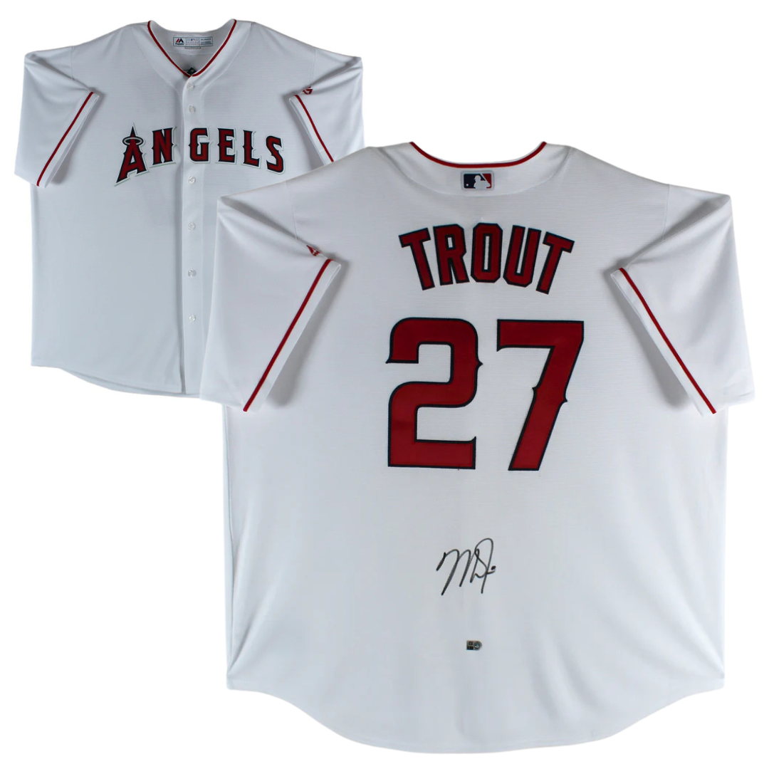 Mike Trout Signed White Majestic Cool Base Angels Baseball Jersey with MLB Holo